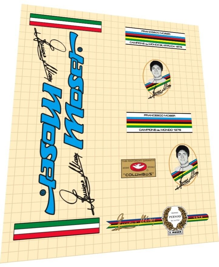 MOSER Campione Del Mondo Su Strada (1980s) Frame Decal Set – Bike Decal ...
