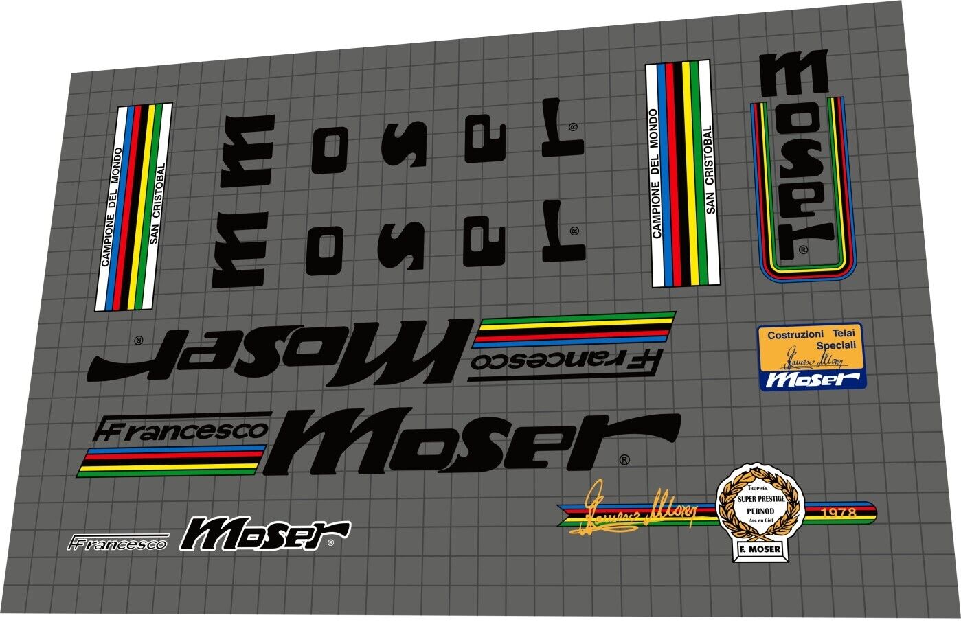 MOSER Campione Del Mondo San Cristobal (1980s) Frame Decal Set - Bike Decal Replace