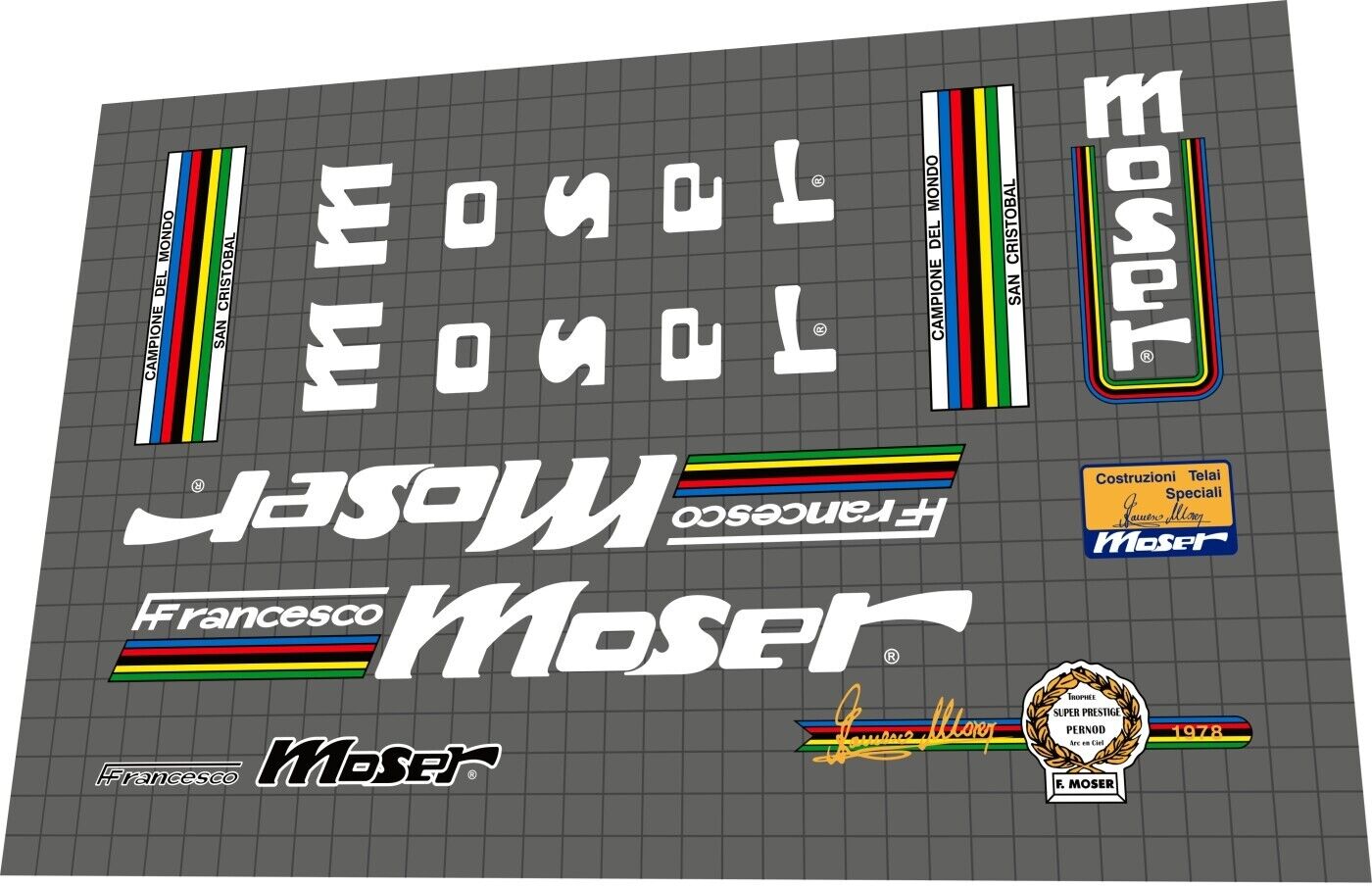 MOSER Campione Del Mondo San Cristobal (1980s) Frame Decal Set - Bike Decal Replace