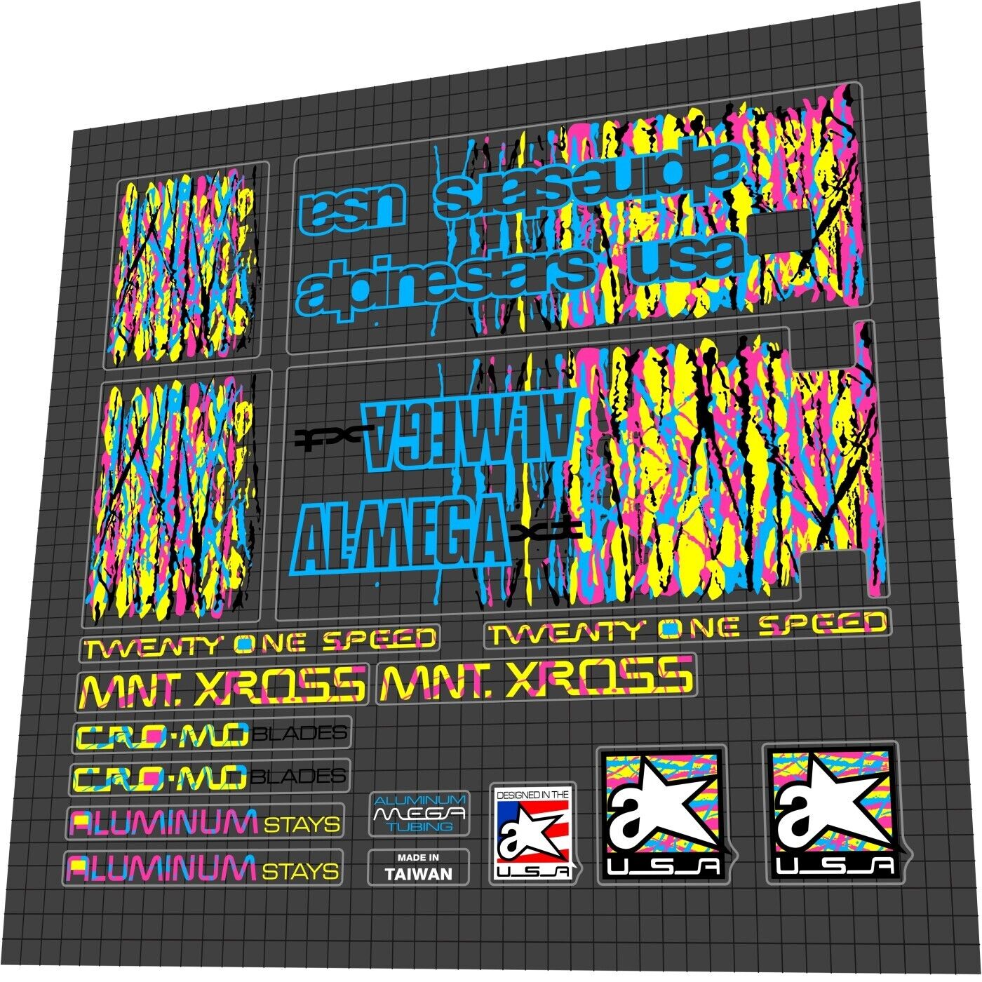 ALPINESTARS Al-Mega (1990) XT Frame Decal Set - Bike Decal Replace