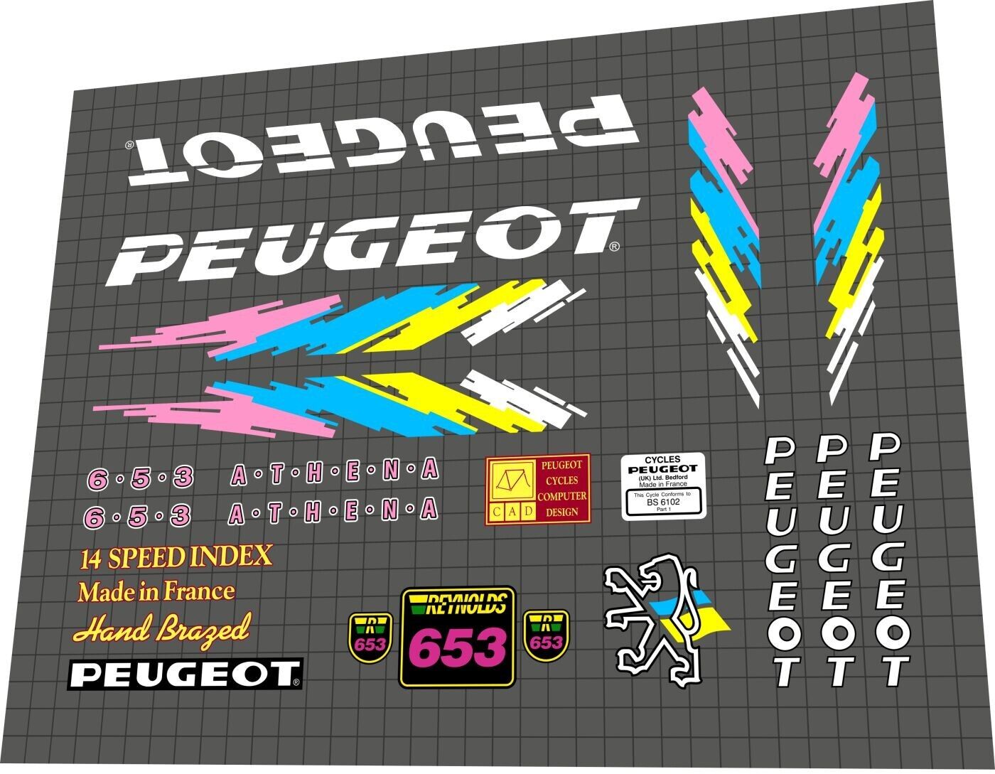 PEUGEOT 653 (1990) Athena Frame Decal Set - Bike Decal Replace