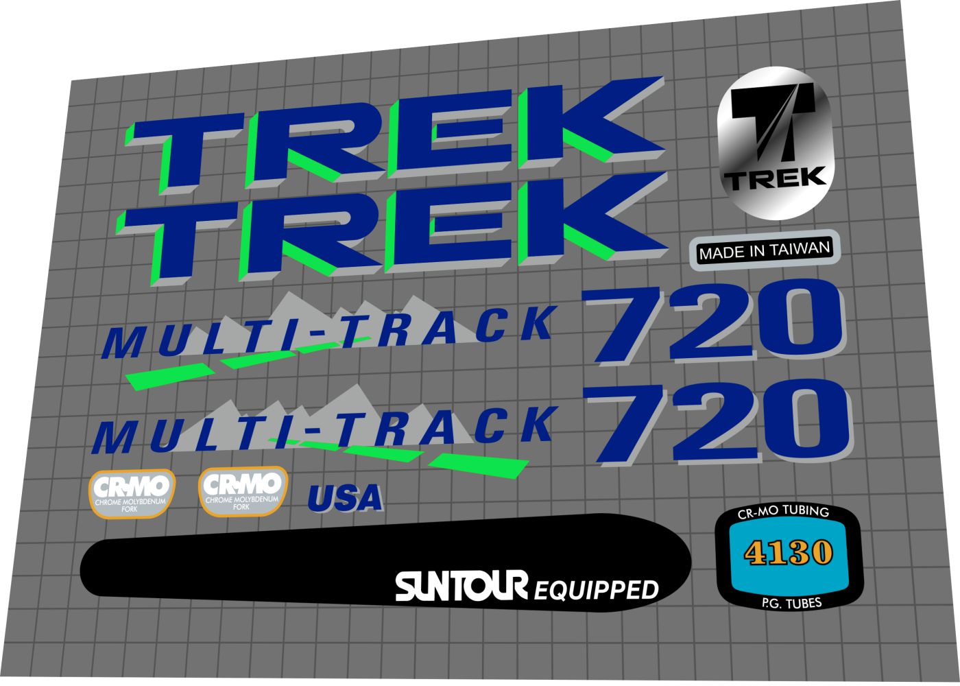 TREK 720 (1990) MultiTrack Frame Decal Set - Bike Decal Replace