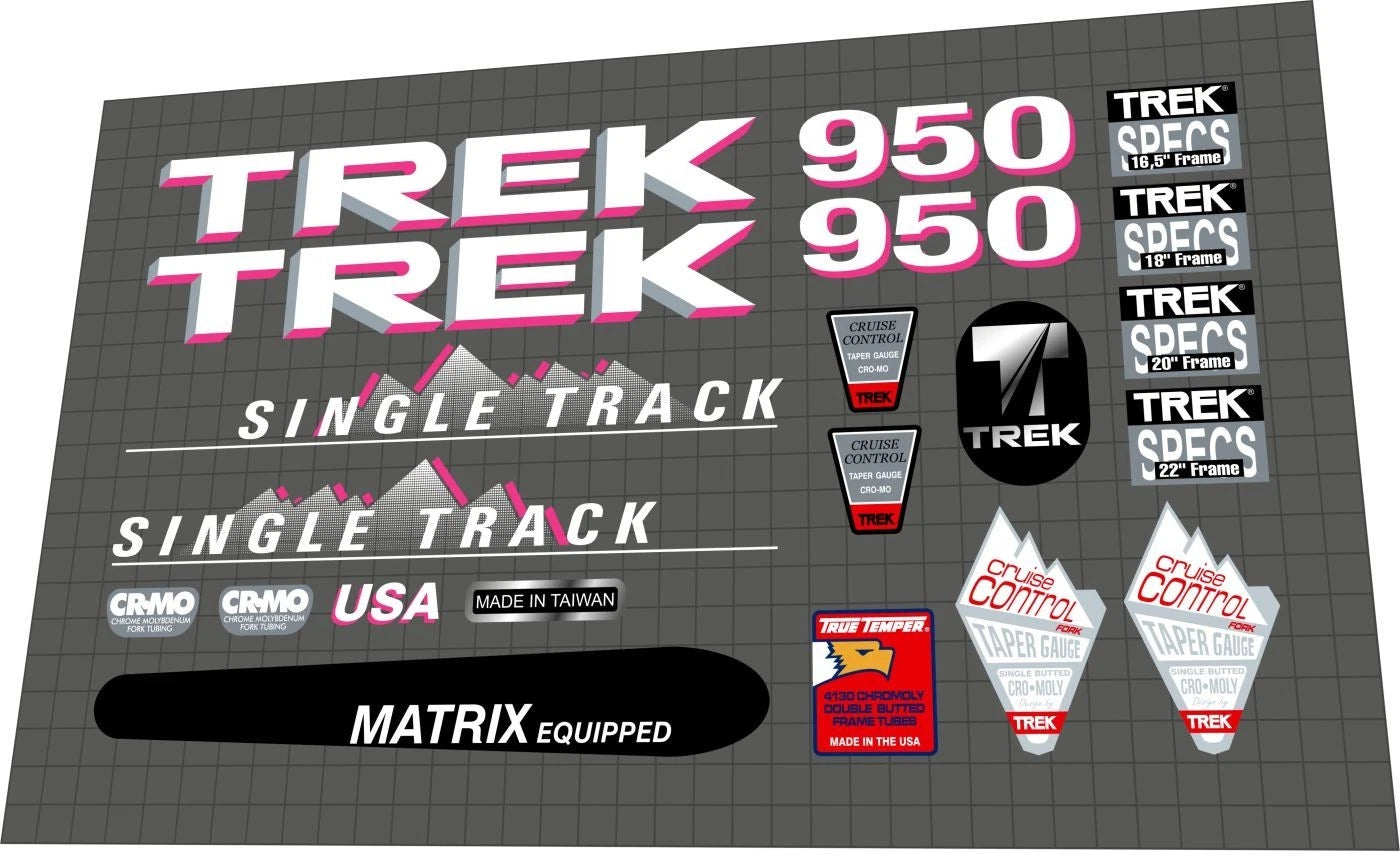 TREK 950 (1990) SingleTrack Frame Decal Set