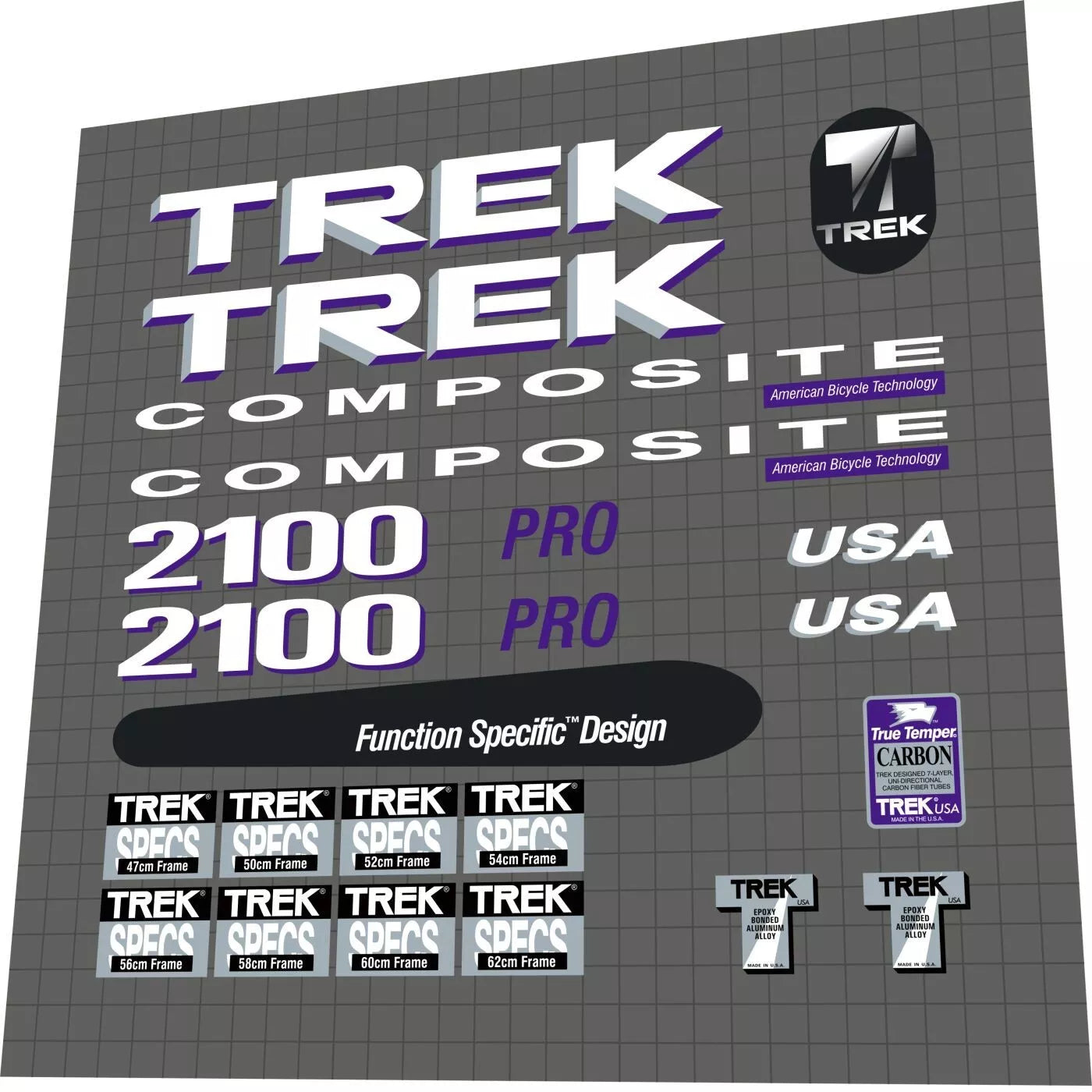 TREK 2100 (1992) Pro Composite Frame Decal Set - Bike Decal Replace