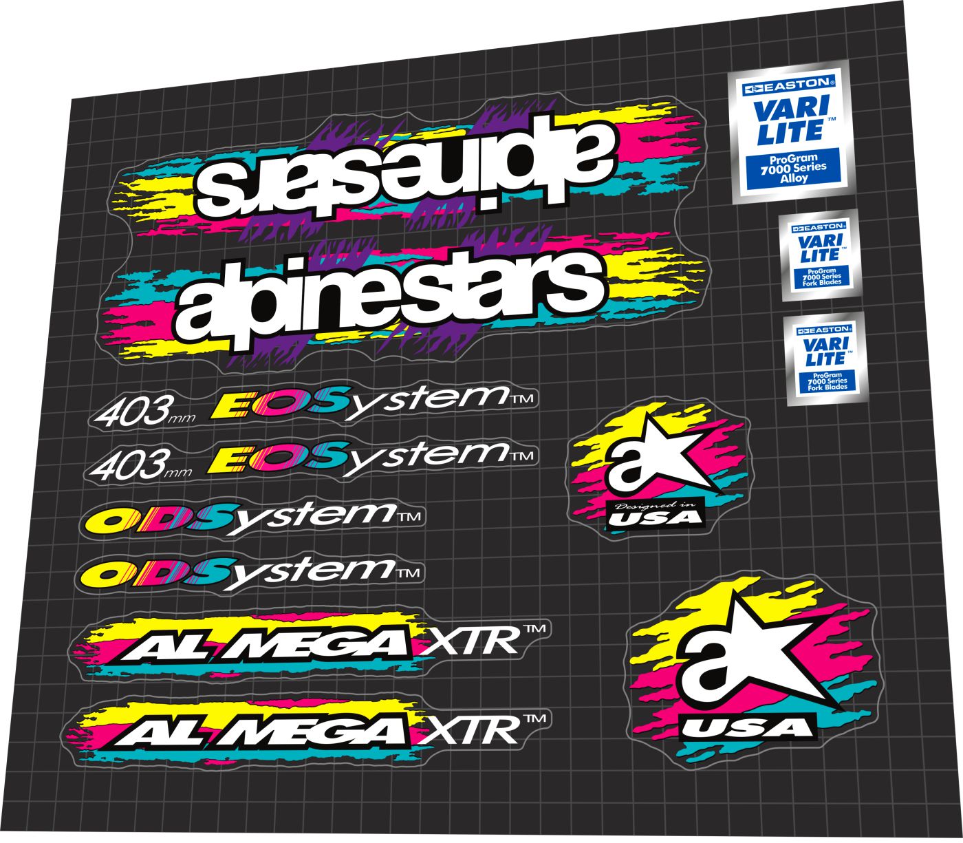 ALPINESTARS Al-Mega (1992) XTR Frame Decal Set - Bike Decal Replace