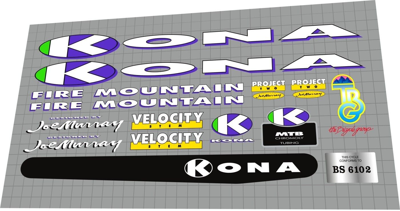 KONA Fire Mountain (1992) Frame Decal Set - Bike Decal Replace