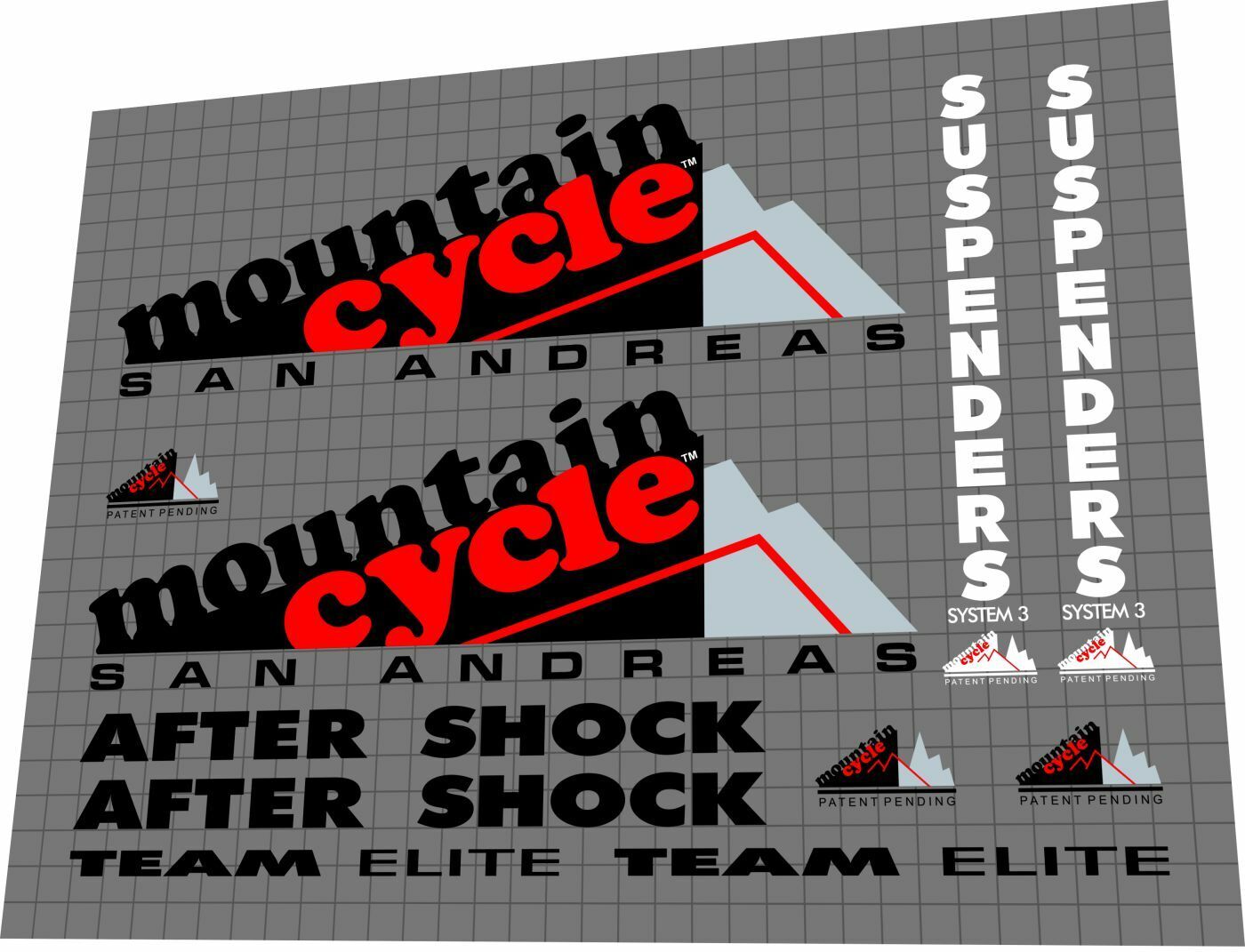 MOUNTAIN CYCLE San Andreas (1992) Team Elite Frame Decal Set - Bike Decal Replace