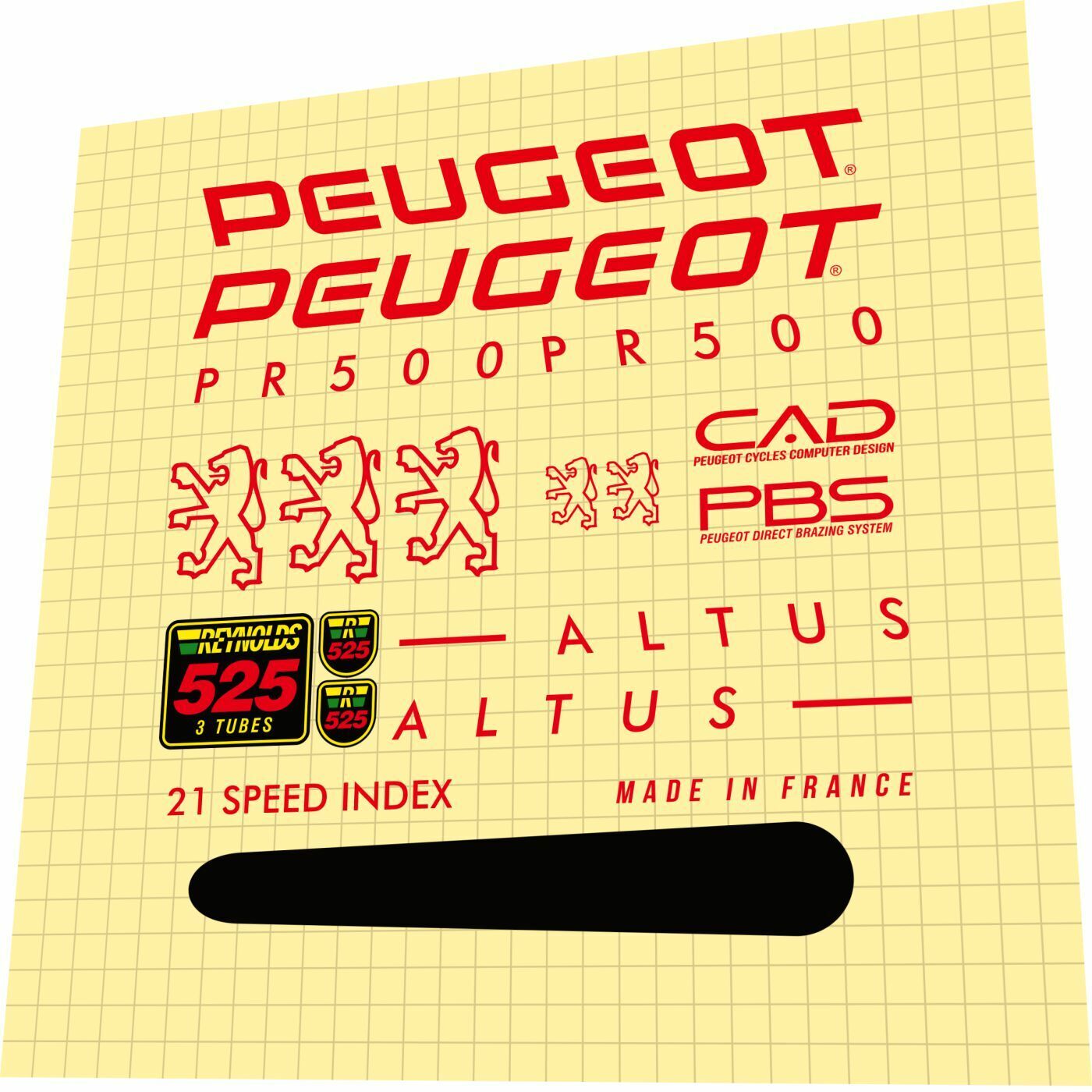 PEUGEOT Altus (1992) PR500 Frame Decal Set - Bike Decal Replace