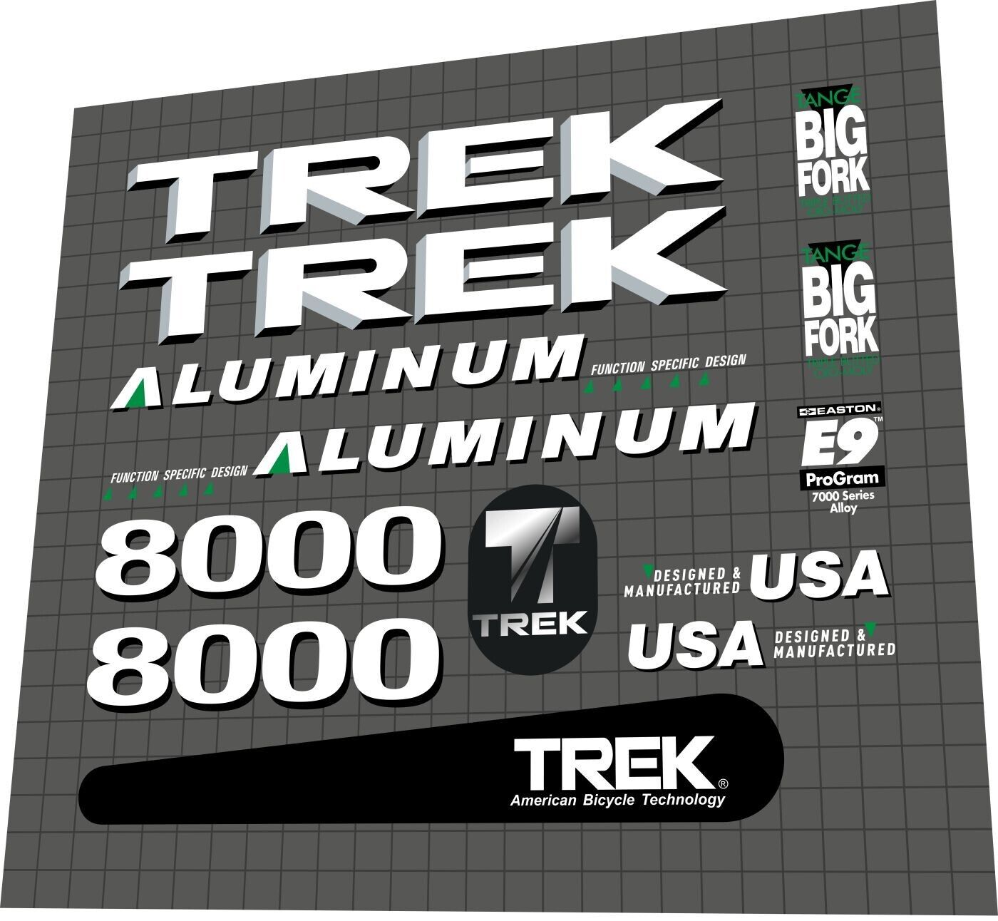 TREK 8000 Aluminum (1991-1992) Mountain Competition Frame Decal Set - Bike Decal Replace