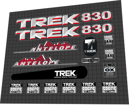 TREK 830 (1992) Antelope Frame Decal Set