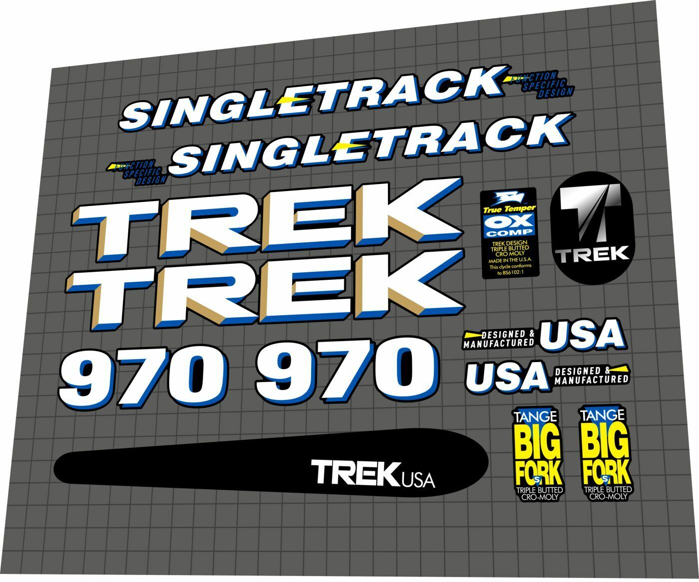 TREK 970 (1992) SingleTrack Frame Decal Set - Bike Decal Replace