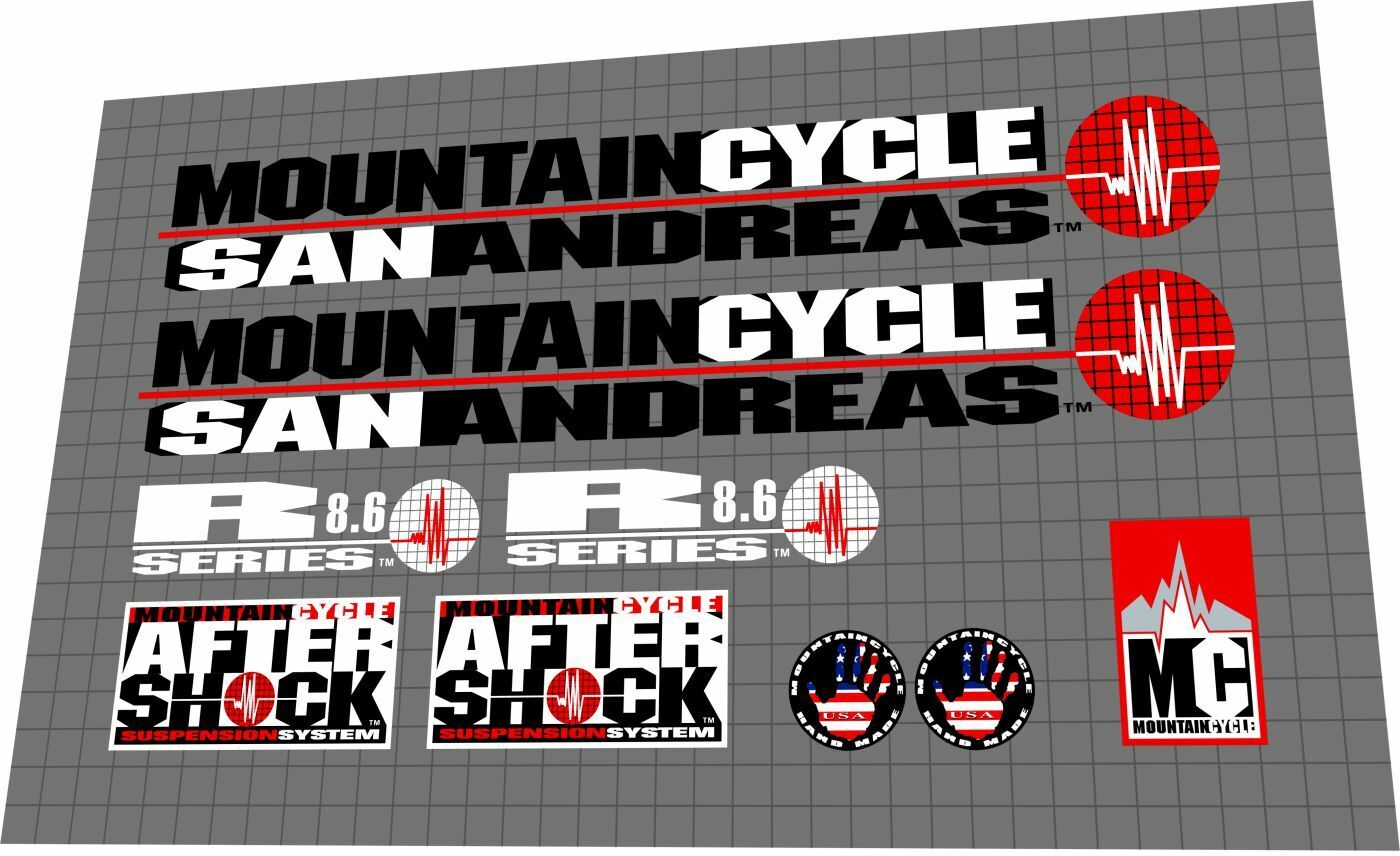 MOUNTAIN CYCLE San Andreas (1993) Frame Decal Set - Bike Decal Replace