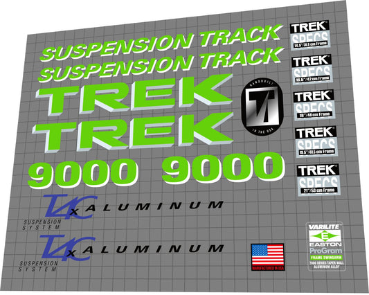 TREK 9000 (1993) Suspension Track Frame Decal Set - Bike Decal Replace