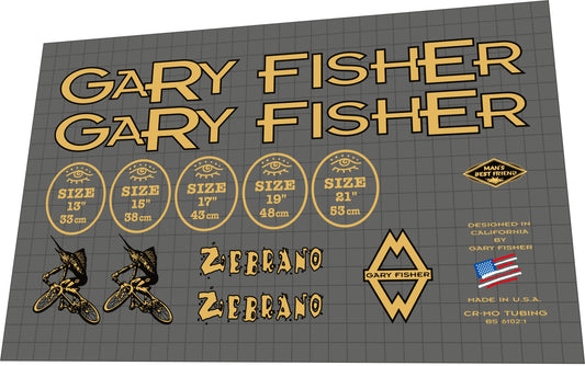 GARY FISHER Zebrano (1996) Frame Decal Set