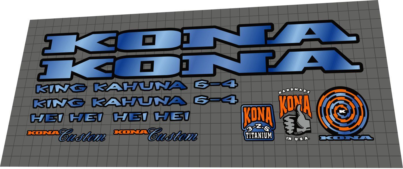 KONA Hei Hei (1996) King Kahuna 6-4 Frame Decal Set - Bike Decal Replace