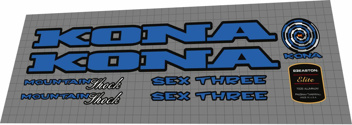 KONA Sex Three (1996) Frame Decal Set - Bike Decal Replace