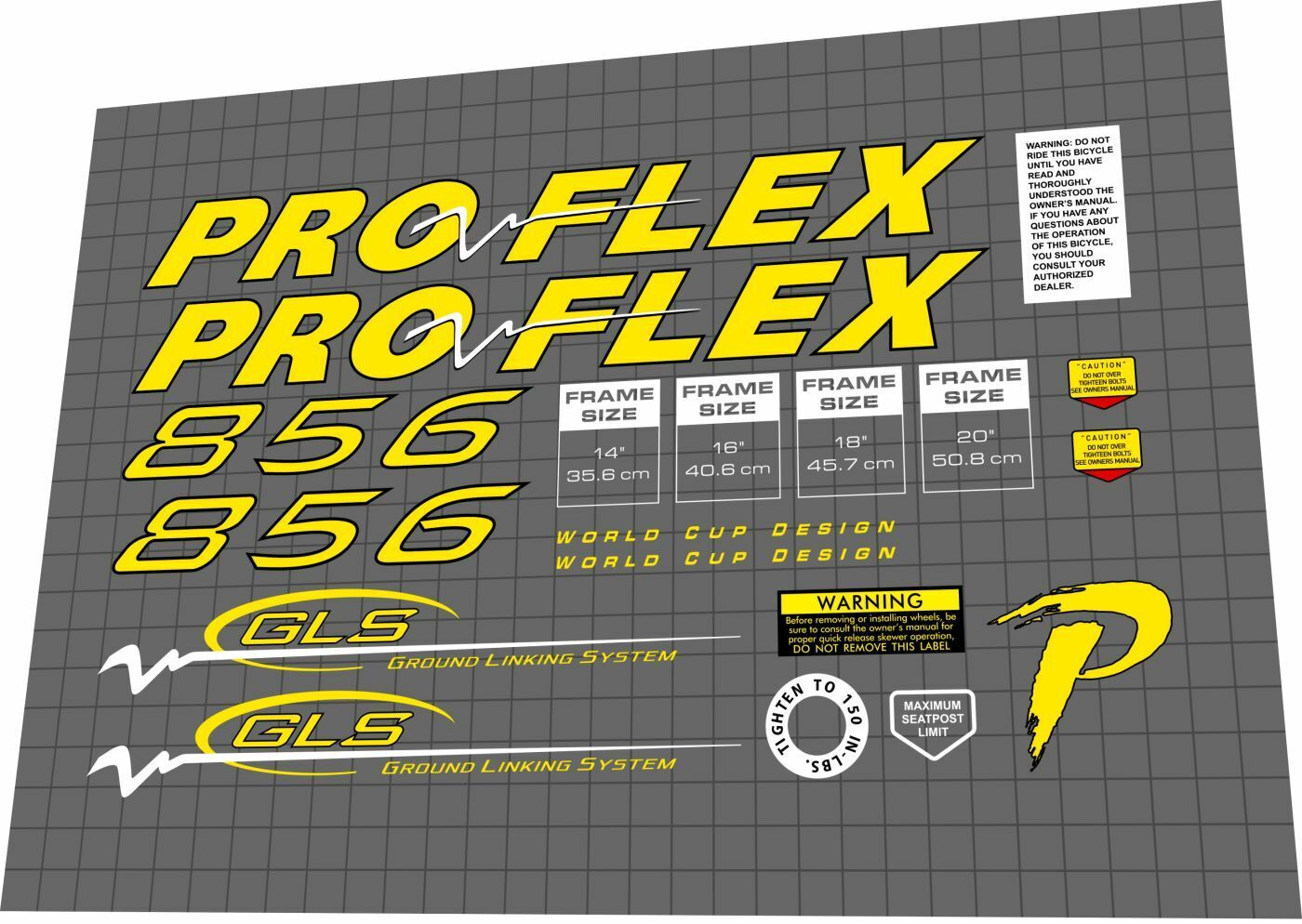 PROFLEX 856 (1996) Frame Decal Set - Bike Decal Replace
