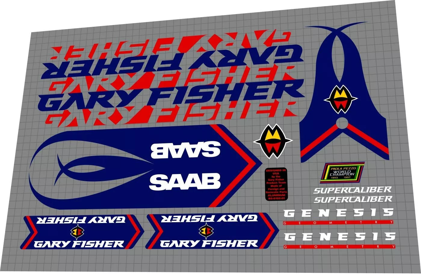 GARY FISHER Supercaliber Team Saab (2000) Frame Decal Set