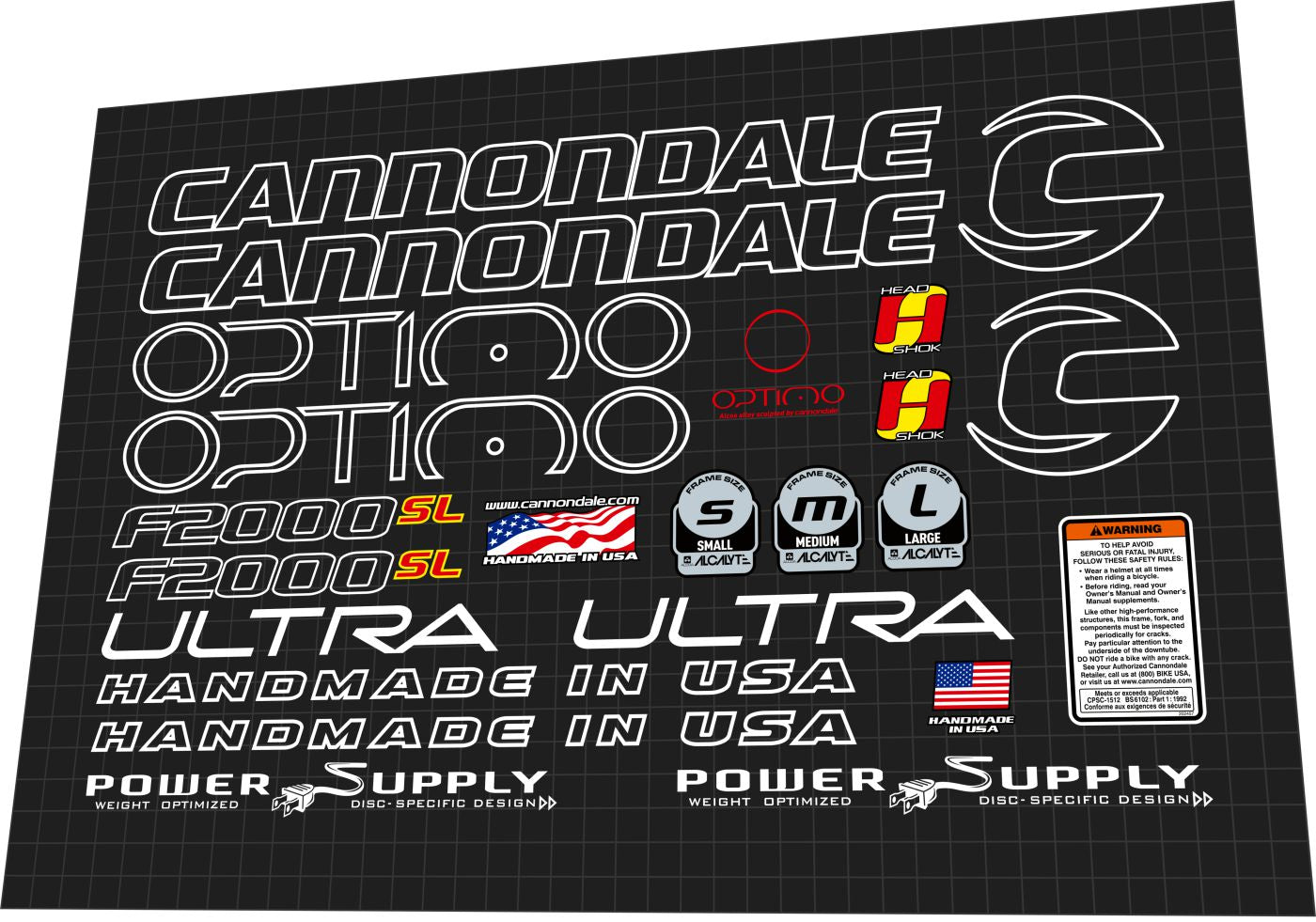 CANNONDALE F2000 SL (2004) Frame Decal Set