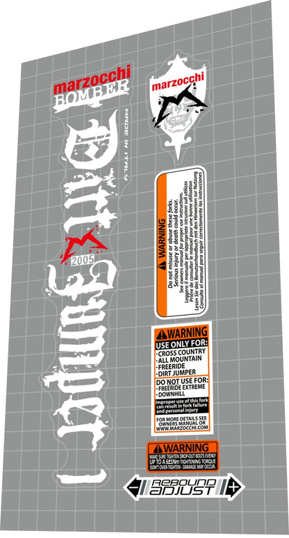MARZOCCHI Bomber (2005) Dirt Jumper 1 Fork Decal Set - Bike Decal Replace