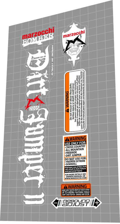 MARZOCCHI Bomber (2005) Dirt Jumper 2 Fork Decal Set - Bike Decal Replace