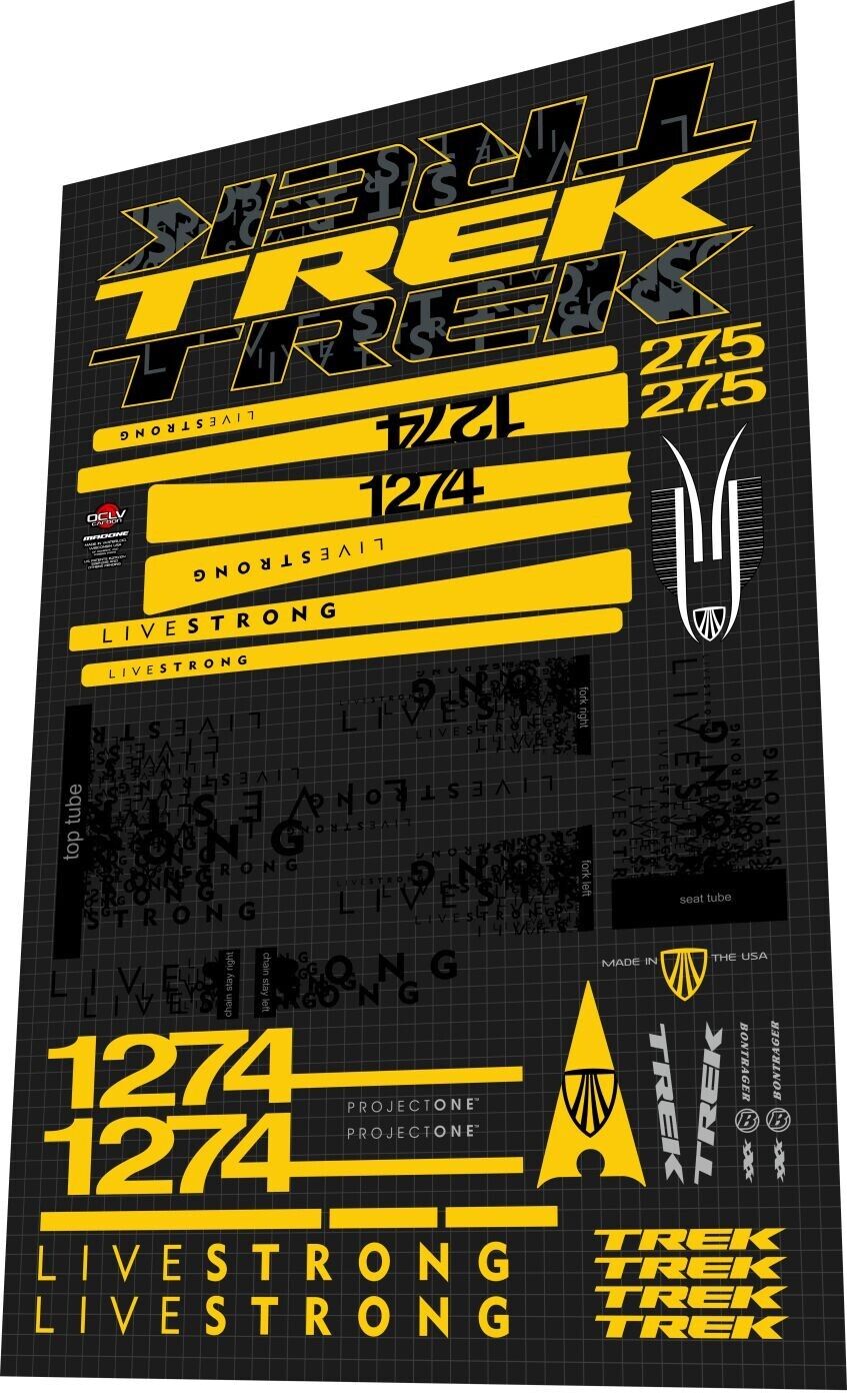 TREK Madone (2009) 6.9 Team 1274 Livestrong Lance Armstrong's Frame Decal Set - Bike Decal Replace