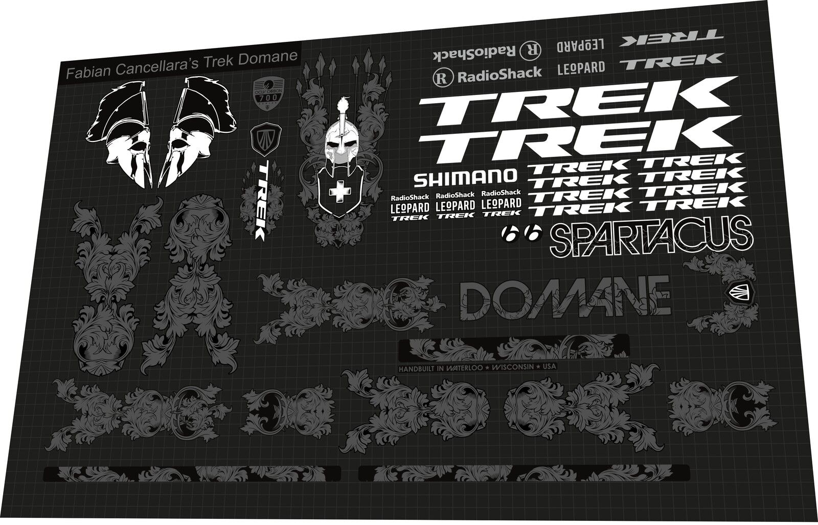 TREK Domane (2013) Fabian Cancellara's Spartacus Frame Decal Set - Bike Decal Replace