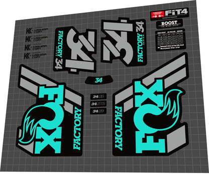 FOX Factory (2018) 34 Fork Laminated Decal Set - Bike Decal Replace