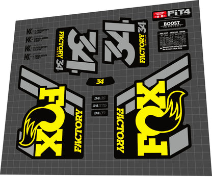 FOX Factory (2018) 34 Fork Laminated Decal Set - Bike Decal Replace