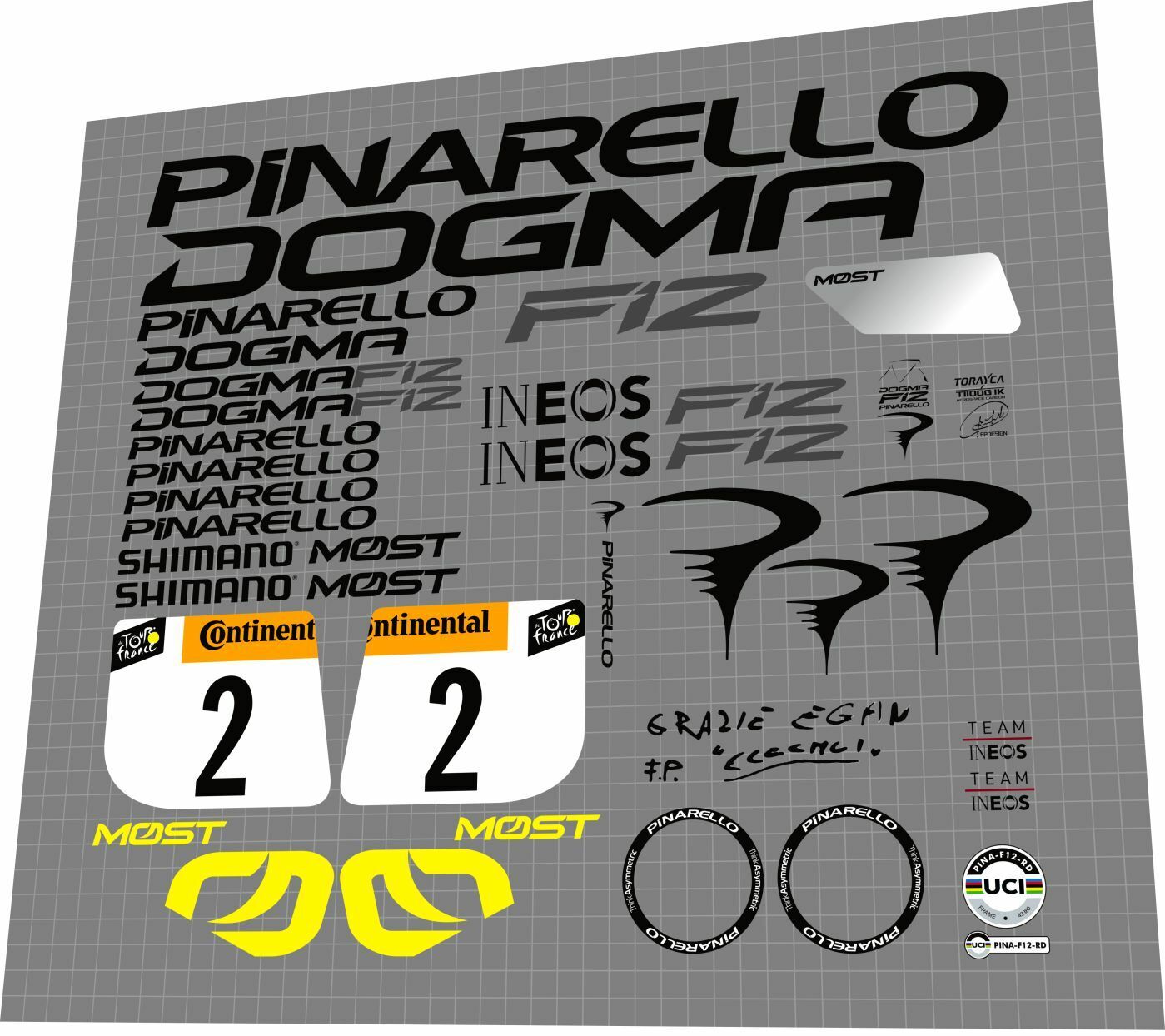 PINARELLO Dogma (2020) F12 Team Ineos Frame Decal Set - Bike Decal Replace