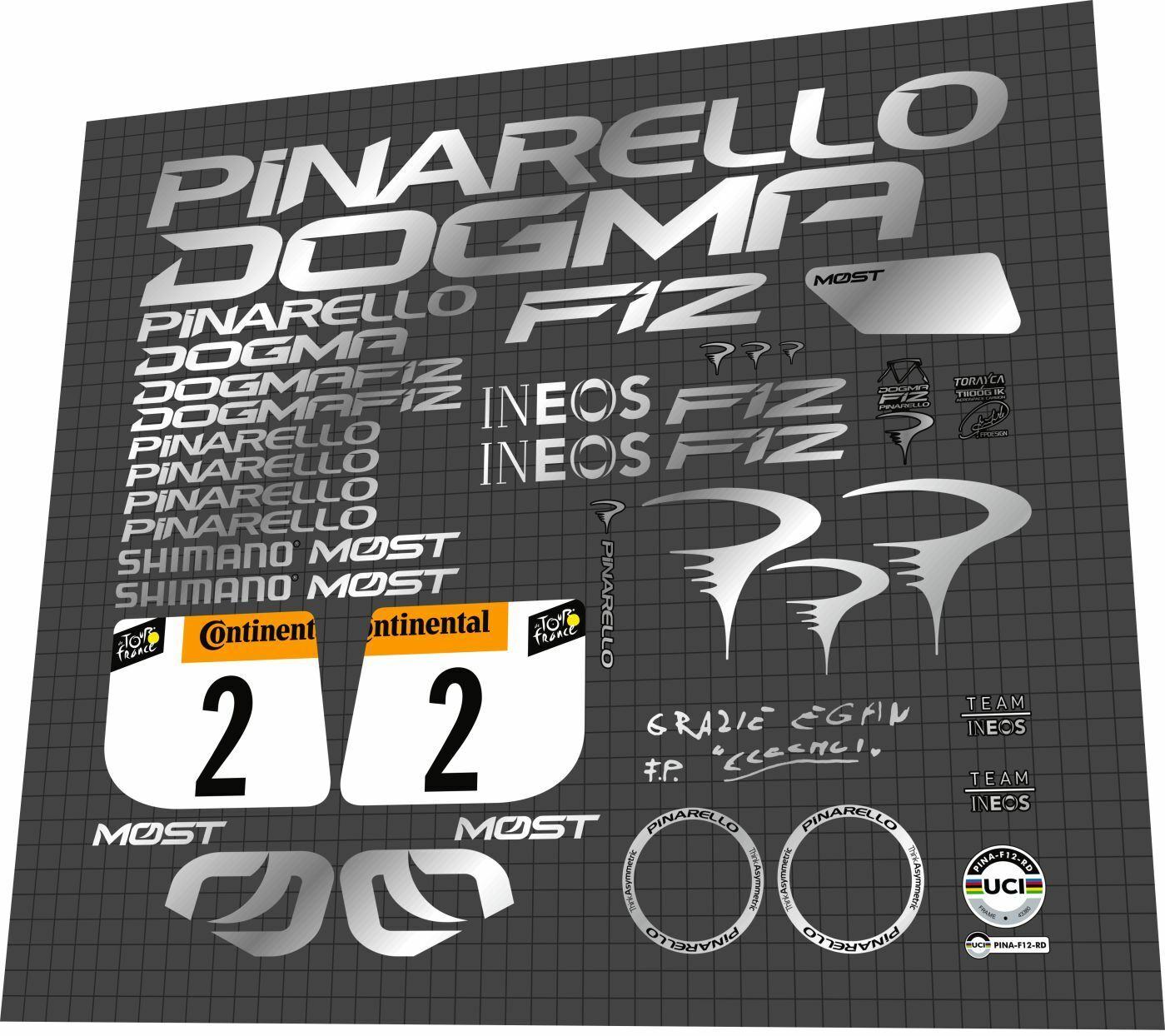 PINARELLO Dogma (2020) F12 Team Ineos Frame Decal Set - Bike Decal Replace