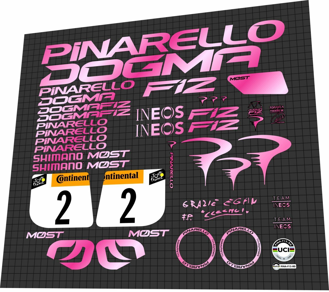 PINARELLO Dogma (2020) F12 Team Ineos Frame Decal Set - Bike Decal Replace