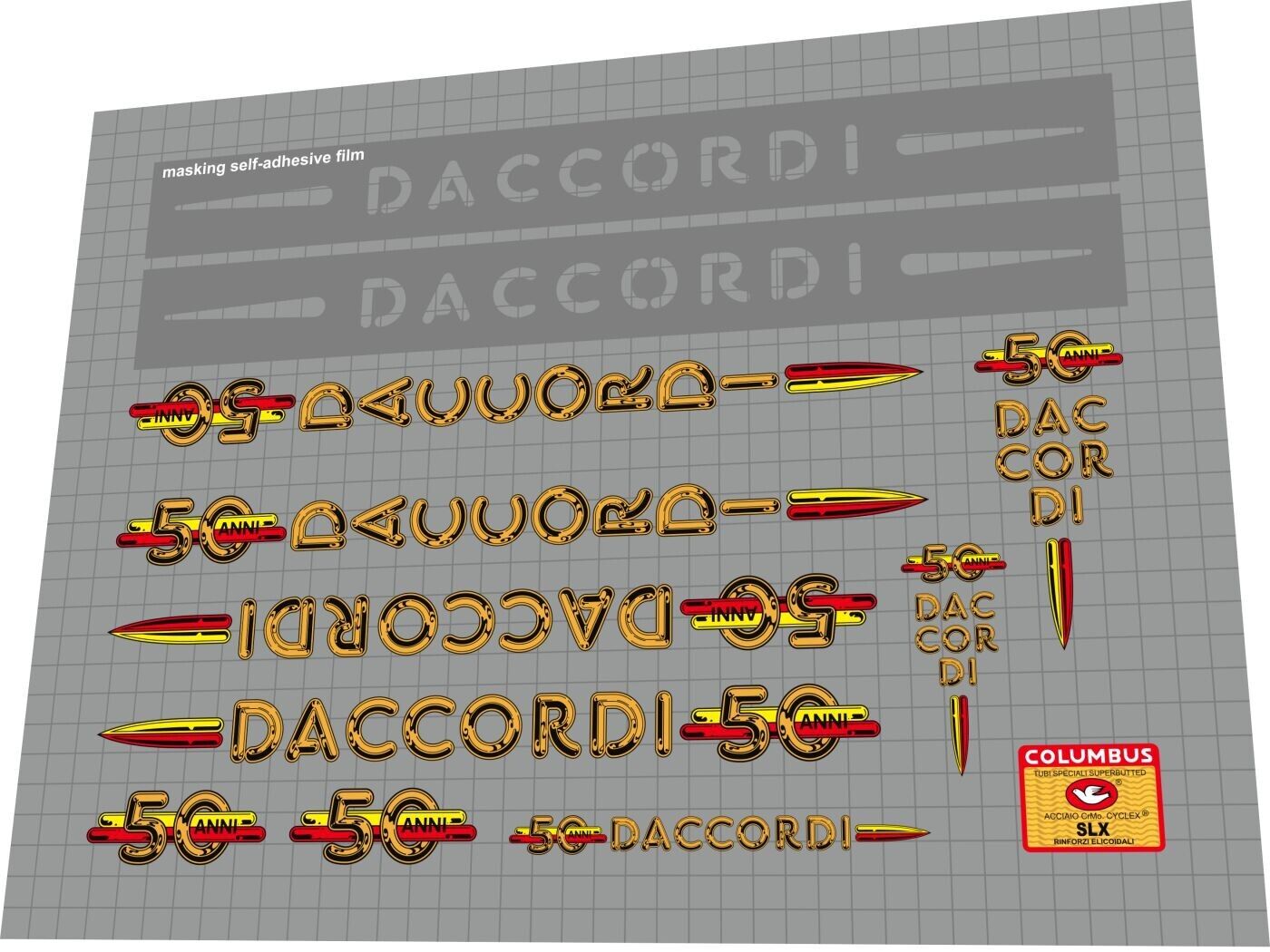 DACCORDI 50th Anniversary (1986) Frame Decal Set - Bike Decal Replace