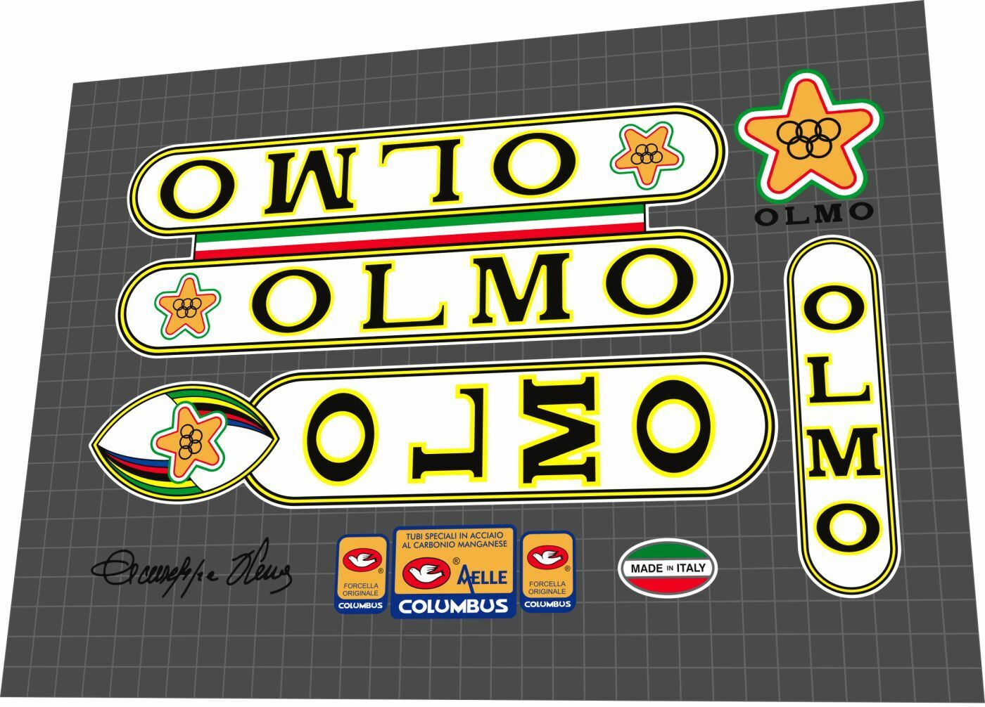 OLMO (1980s) Tube Columbus Aelle Frame Decal Set - Bike Decal Replace