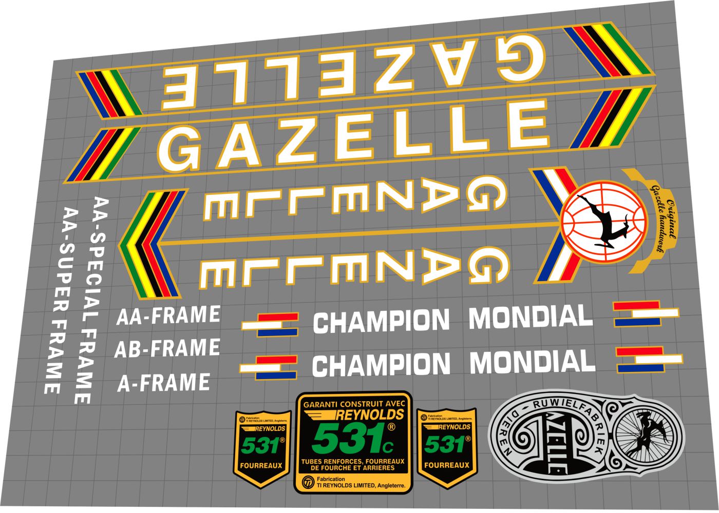 GAZELLE Champion Mondial (1970s) Frame Decal Set