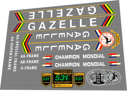 GAZELLE Champion Mondial (1970s) Frame Decal Set