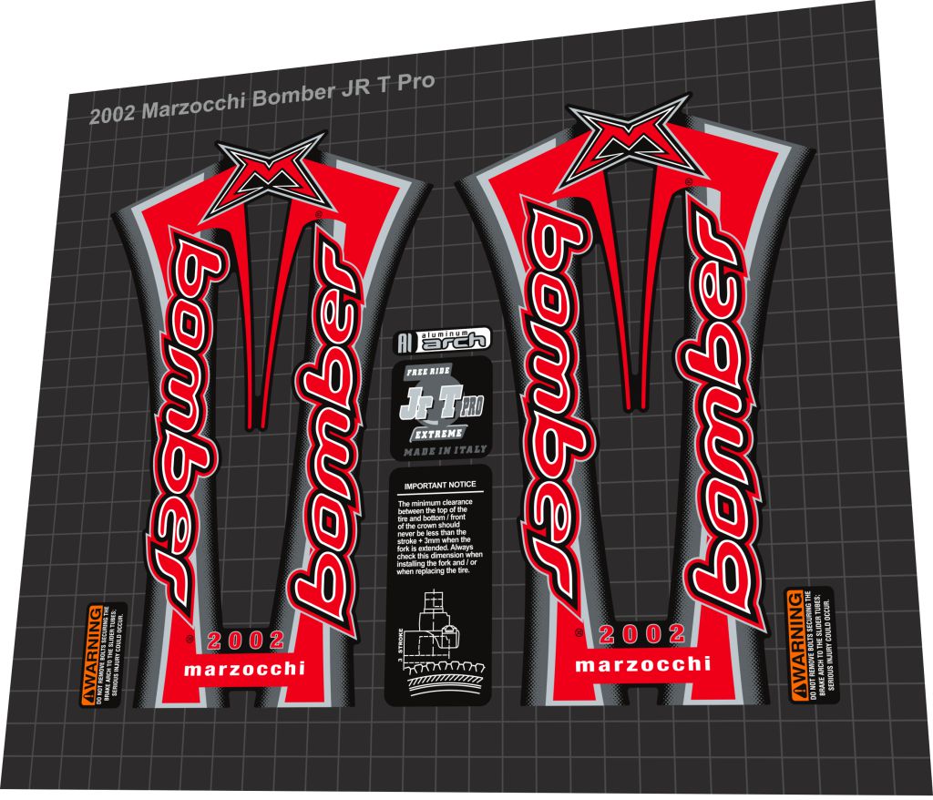 MARZOCCHI Bomber (2002) Junior T Pro Fork Decal Set - Bike Decal Replace