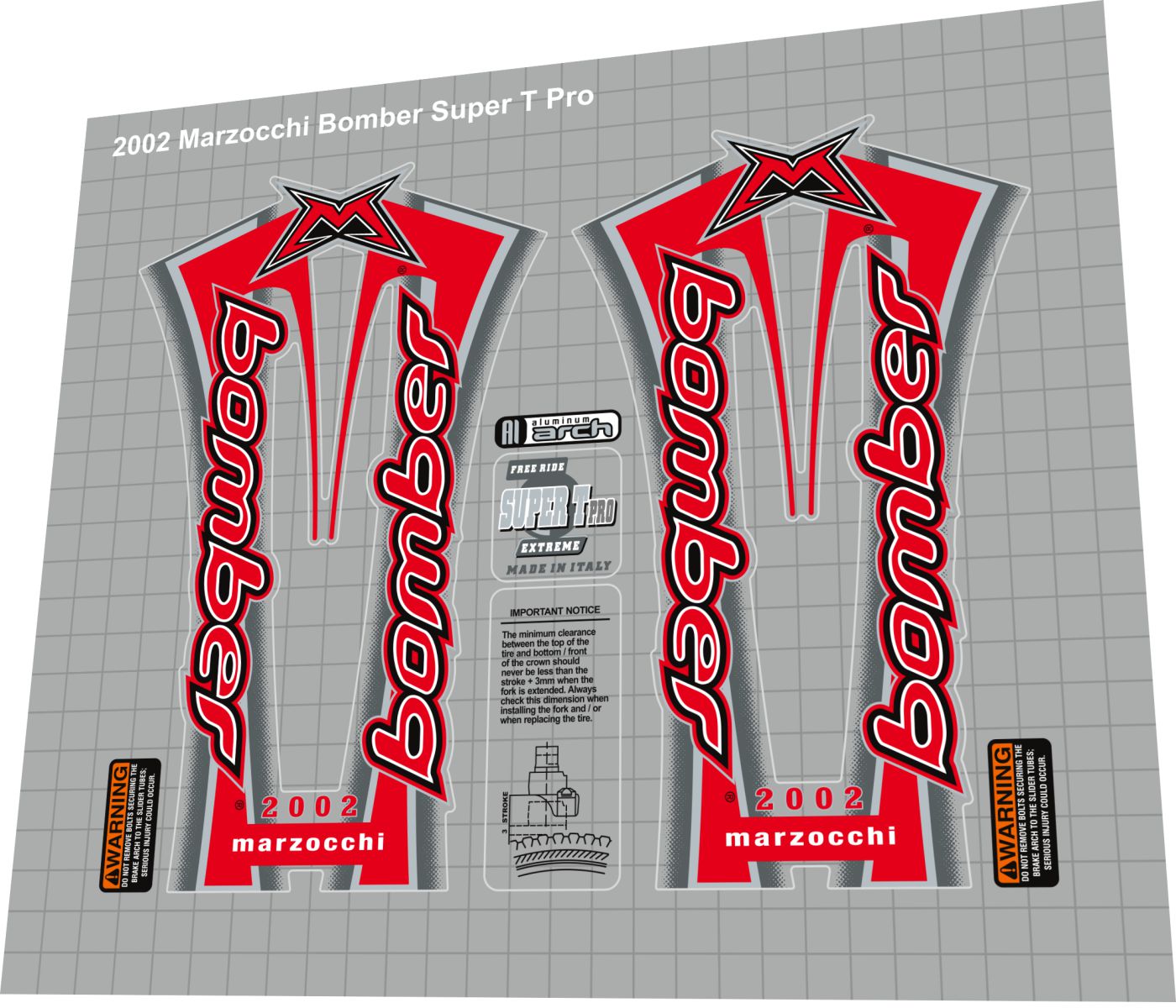 MARZOCCHI Bomber (2002) Super T Pro Fork Decal Set - Bike Decal Replace