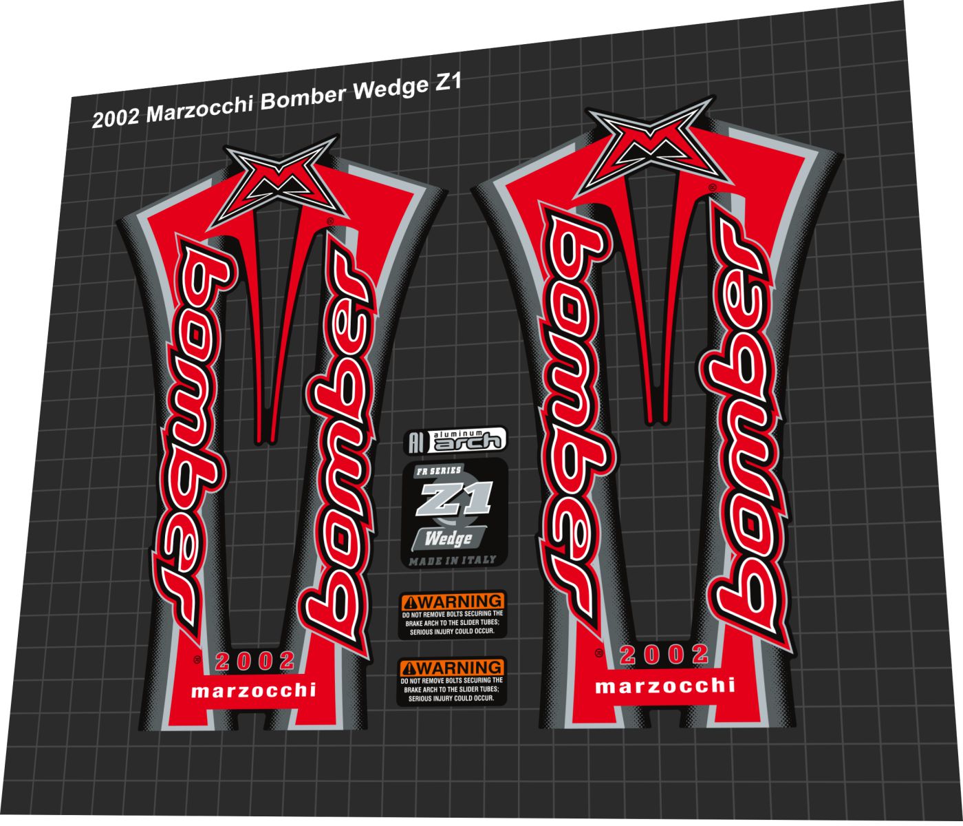 MARZOCCHI Bomber (2002) Wedge Z1 Fork Decal Set - Bike Decal Replace