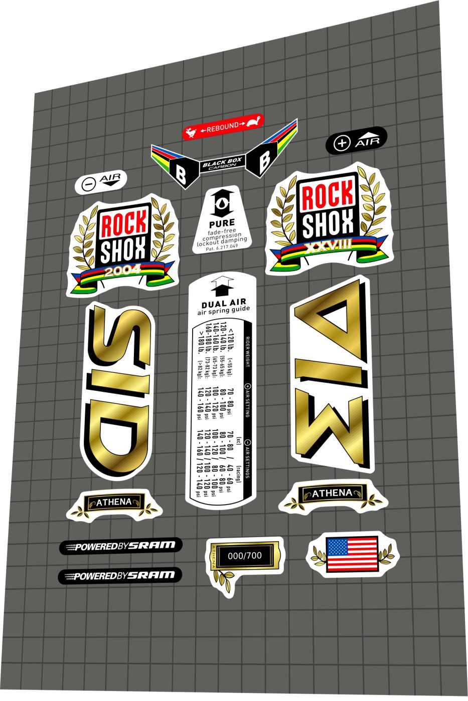 ROCKSHOX SID (2004) Athena Fork Decal Set - Bike Decal Replace