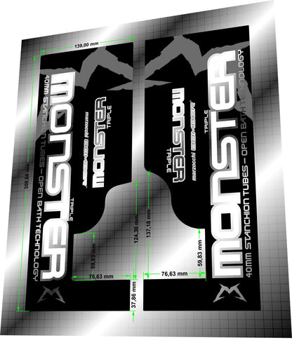 MARZOCCHI Bomber (2005) Monster Triple Fork Decal Set - Bike Decal Replace