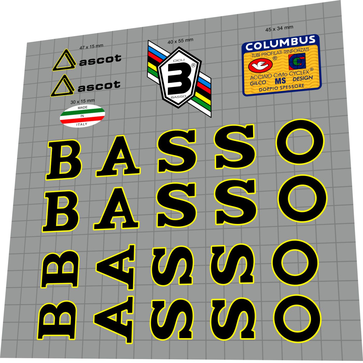 BASSO Ascot (1990) Frame Decal Set - Bike Decal Replace