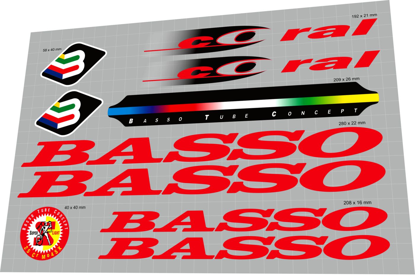 BASSO Coral (1990's) Frame Decal Set - Bike Decal Replace